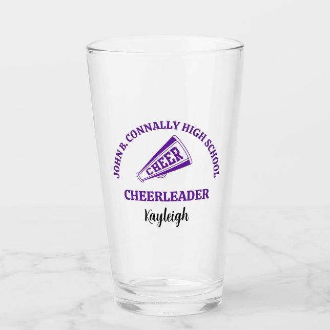 Purple High School Cheerleader Personalised Glass (Front)