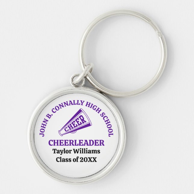 Purple High School Cheerleader Personalised Key Ring (Front)
