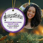 Purple High School Choir Custom Christmas Ceramic Tree Decoration<br><div class="desc">This modern purple high school choir Christmas ornament features the student and chorale name under the musical staff with treble clef and music notes. Customise for a singer,  choir teacher,  or director for a great graduation gift.</div>