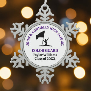 Purple High School Colour Guard Personalised Snowflake Pewter Christmas Ornament