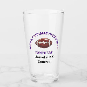 Purple High School Football Player Personalised Glass
