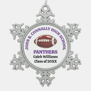 Purple High School Football Player Personalised Snowflake Pewter Christmas Ornament