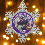Purple High School Football Player Photo Custom Snowflake Pewter Christmas Ornament<br><div class="desc">This cool customised high school football player photo Christmas ornament in purple features white typography of your team and player name. Personalise with your athlete name next to the ball.</div>