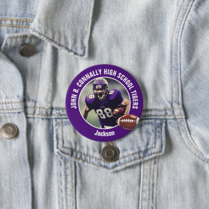 Purple High School Football Player Photo Large 7.5 Cm Round Badge