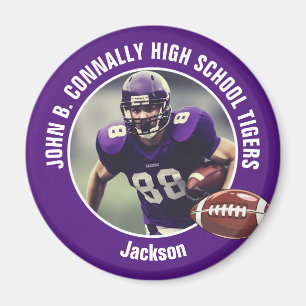 Purple High School Football Player Photo Magnet