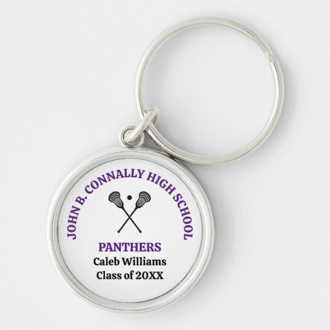 Purple High School Lacrosse Team Personalised Key Ring (Front)