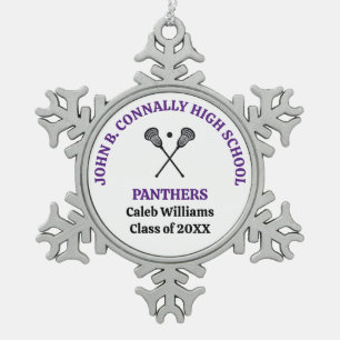 Purple High School Lacrosse Team Personalised Snowflake Pewter Christmas Ornament