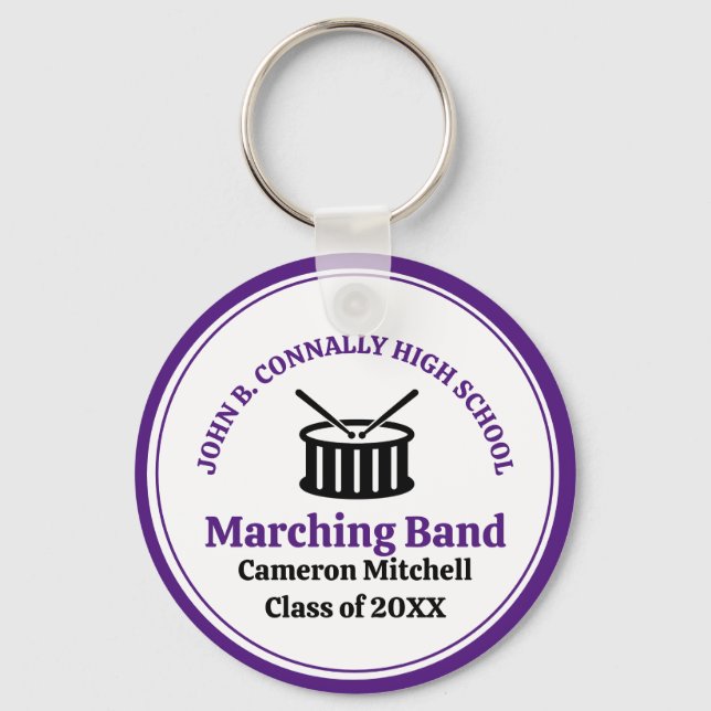 Purple High School Marching Band Personalised Key Ring (Back)