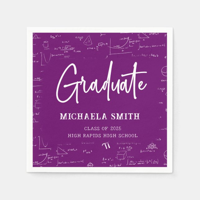 Purple High School Math Graduate Party Napkin (Front)