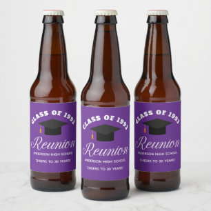 Purple High School Reunion Personalised Party Beer Bottle Label