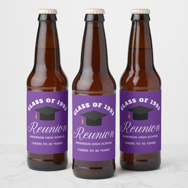 Purple High School Reunion Personalised Party Beer Bottle Label (Bottles)