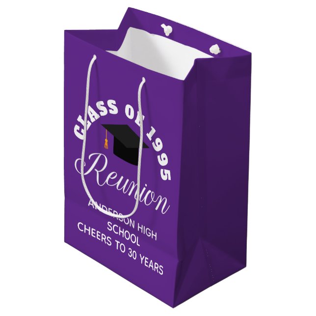 Purple High School Reunion Personalised Party Medium Gift Bag (Front Angled)