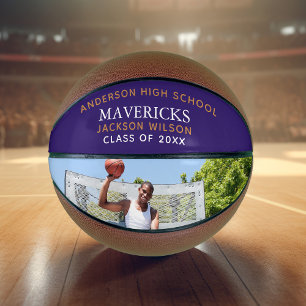 Purple High School Senior Player Photo Custom Basketball