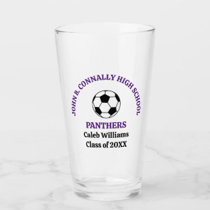 Purple High School Soccer Team Personalised Glass