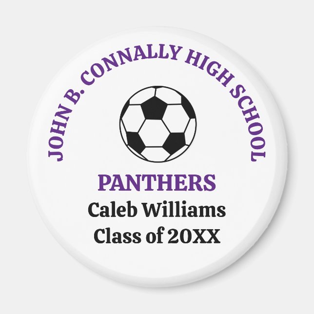 Purple High School Soccer Team Personalised Magnet (Front)