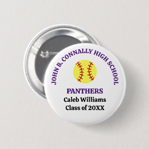 Purple High School Softball Player Personalised 6 Cm Round Badge