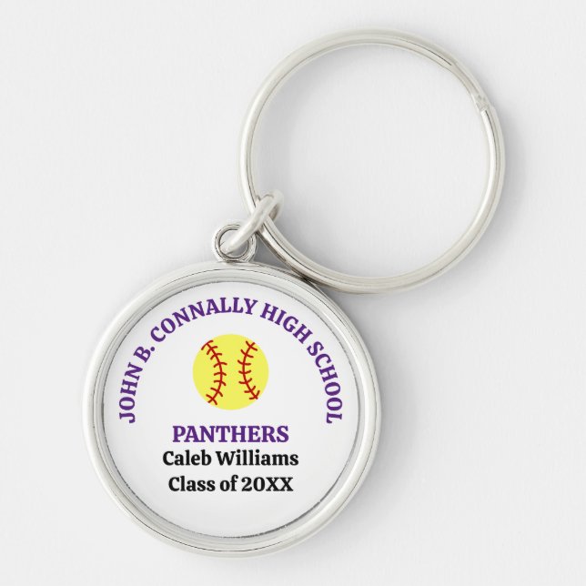 Purple High School Softball Player Personalised Key Ring (Front)