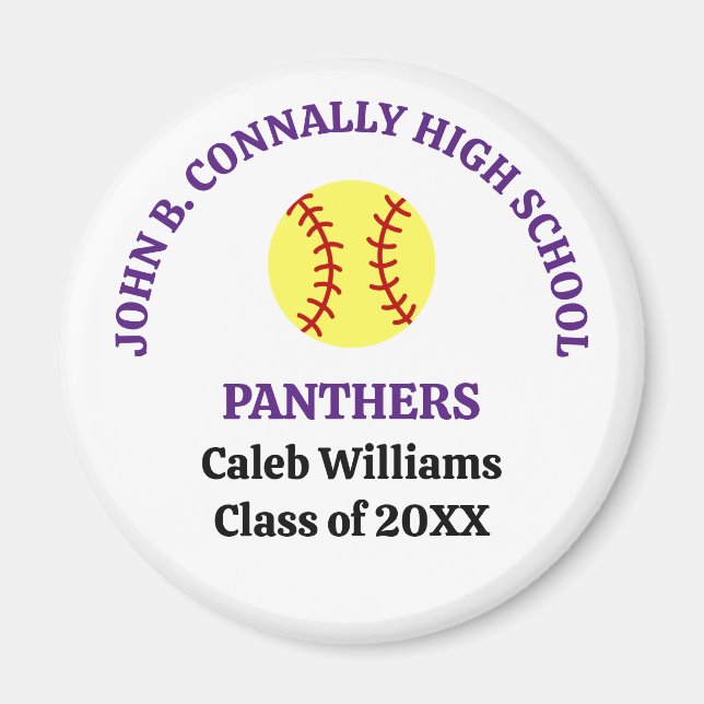 Purple High School Softball Player Personalised Magnet (Front)