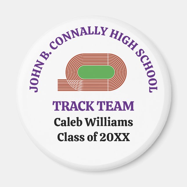 Purple High School Track Team Custom Runner Magnet (Front)