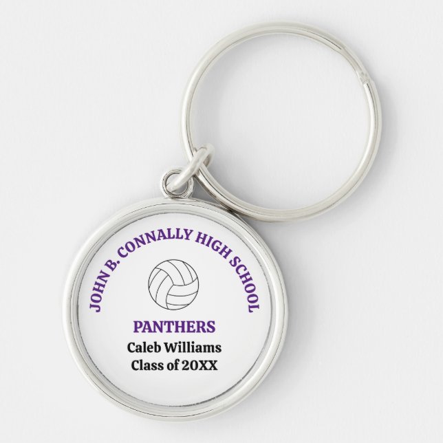 Purple High School Volleyball Player Personalised Key Ring (Front)