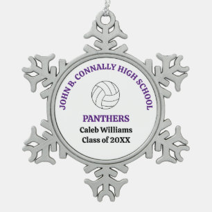 Purple High School Volleyball Player Personalised Snowflake Pewter Christmas Ornament