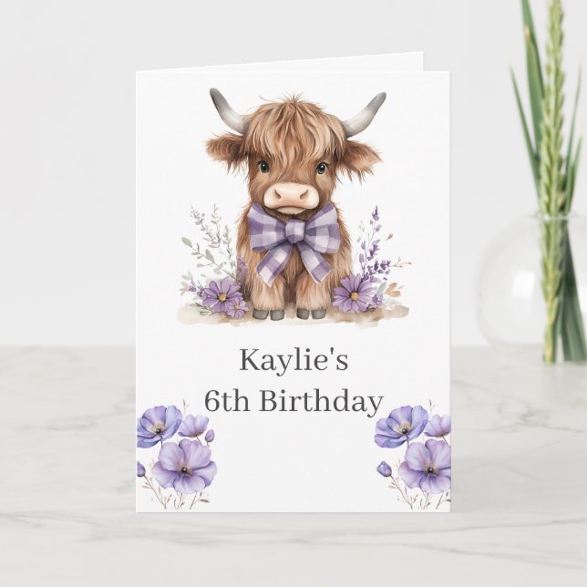 Purple Highland Cow Birthday Party Invitation (Front)