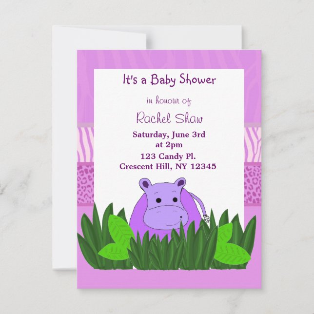 Purple Hippo Baby Shower Invitation (Front)