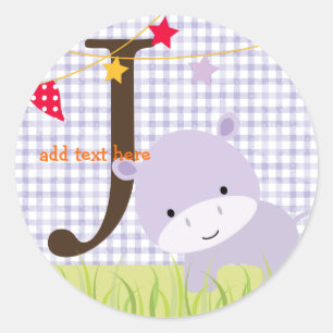 Purple Hippo stickers/add monogram/diy background Classic Round Sticker