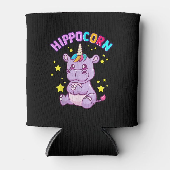 Purple HippoCorn Hippo Corn Hippopotamus Lover Can Cooler (Front)