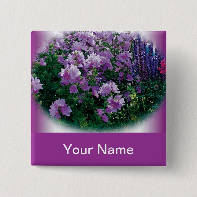 Purple hisbiscus flowers button (Front)