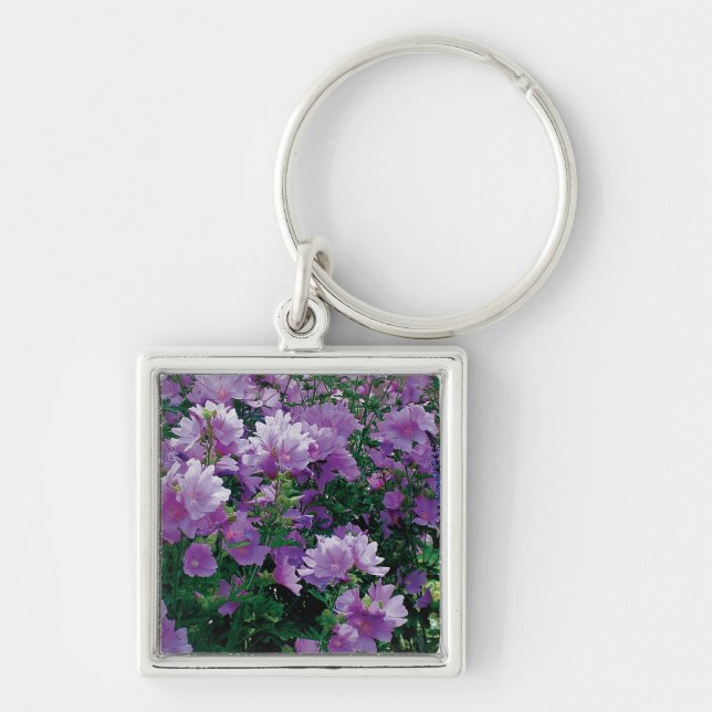 Purple hisbiscus flowers key ring (Front)