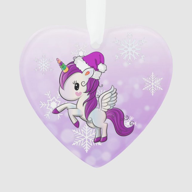 Purple Holiday Unicorn and Sprinkles Christmas Ornament (Front)