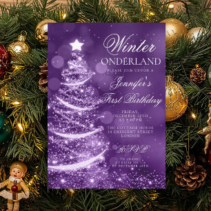 Purple Holiday Winter Onederland 1st Birthday Invitation