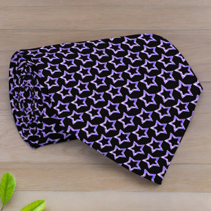 Purple Hollow Star Pattern Over Black Background Tie