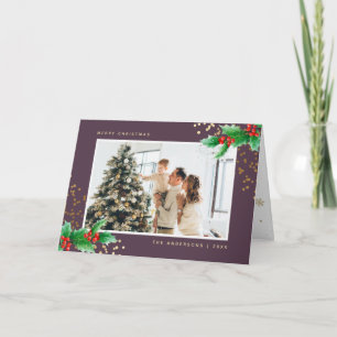 Purple Holly Berries Photo Merry Christmas Card