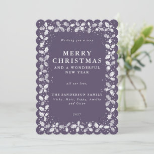 Purple Holly + Berry Border Flat Non Photo Holiday Card
