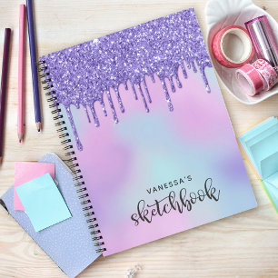 Purple Holographic Glitter Drips Artist Sketchbook Notebook