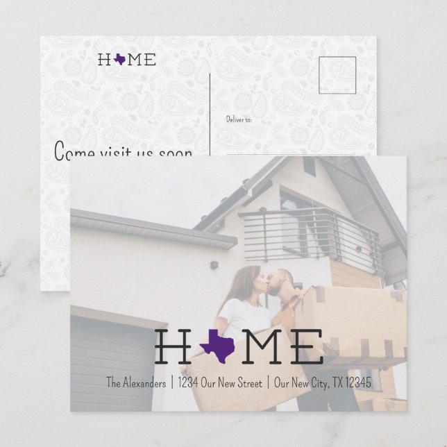 Purple HOME Texas Moving Announcement Postcard (Front/Back)