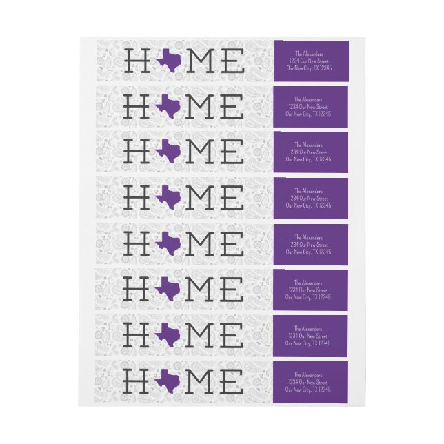 Purple HOME Texas Wrap Around Label (Sheet)
