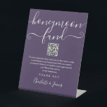 Purple Honeymoon Fund QR Code Pedestal Sign<br><div class="desc">An elegant purple honeymoon fund sign,  personalised with your special message,  names and wishing well QR code. Designed by Thisisnotme©</div>