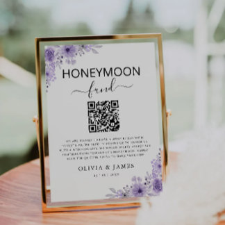 Purple Honeymoon Fund QR Code Sign, Wedding Invitation