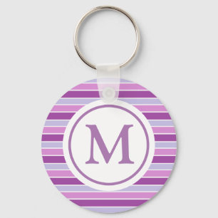 Purple Horizontal Stripes Monogram Key Ring