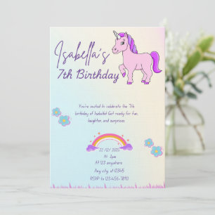 Purple horse and rainbow theme invitation