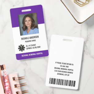 Purple Hospital Employee Logo Photo Id Badge