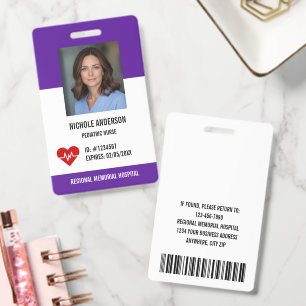 Purple Hospital Medical Employee Logo Photo Id Badge