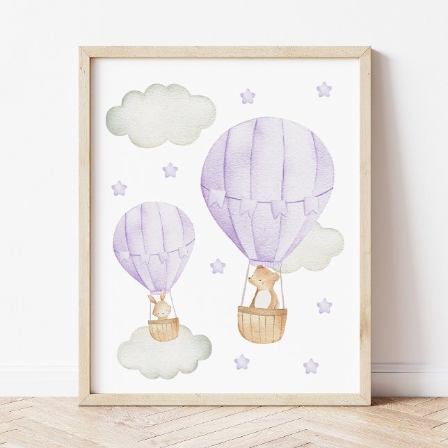 Purple Hot Air Balloon, Animals, Bear, Bunny Poster (Creator Uploaded)