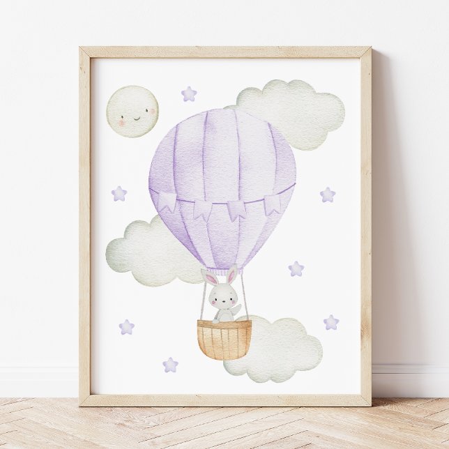 Purple Hot Air Balloon, Animals, Bunny, Moon Poster (Creator Uploaded)