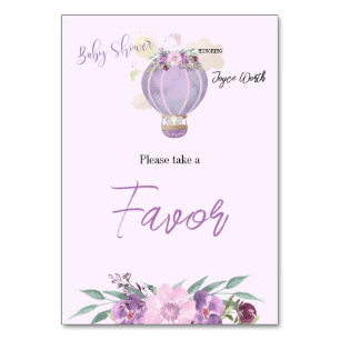Purple hot air balloon elephant table sign number