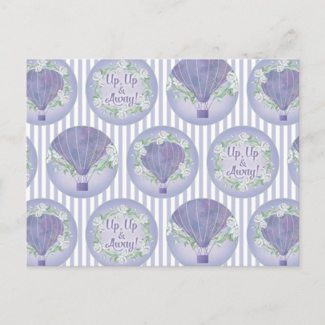 Purple Hot Air Balloon - Lilac Lavender Stripes Postcard (Front)