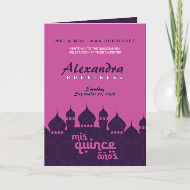 Purple & Hot Pink Arabian Nights Quinceañera Invitation (Front)